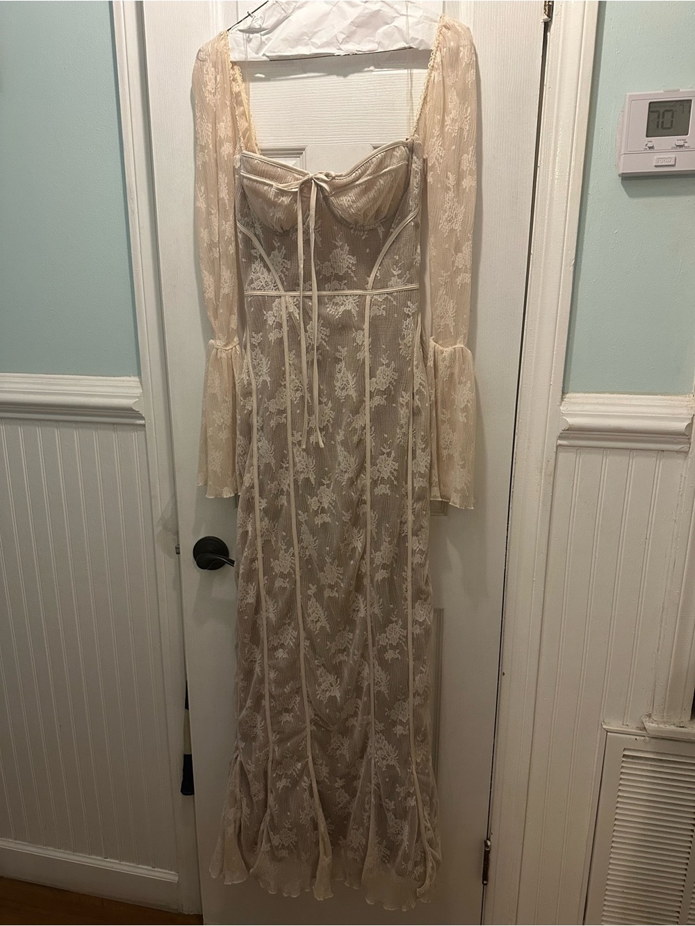 House of CB Sheer Lace Maxi Dress in Ivory/Cream